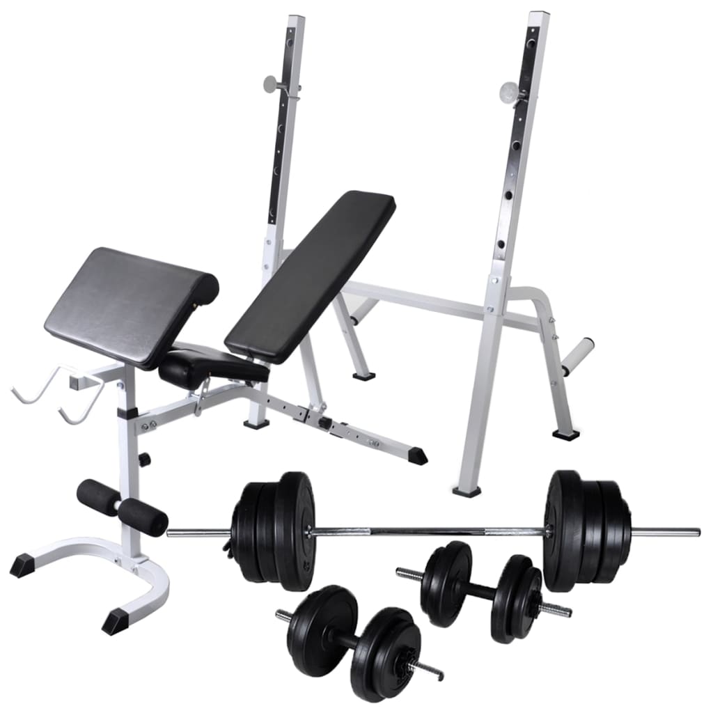 vidaXL Bancă antrenament rastel greutăți, set haltere/gantere, 60,5kg vidaXL Bancă antrenament rastel greutăți, set haltere/gantere, 60,5kg