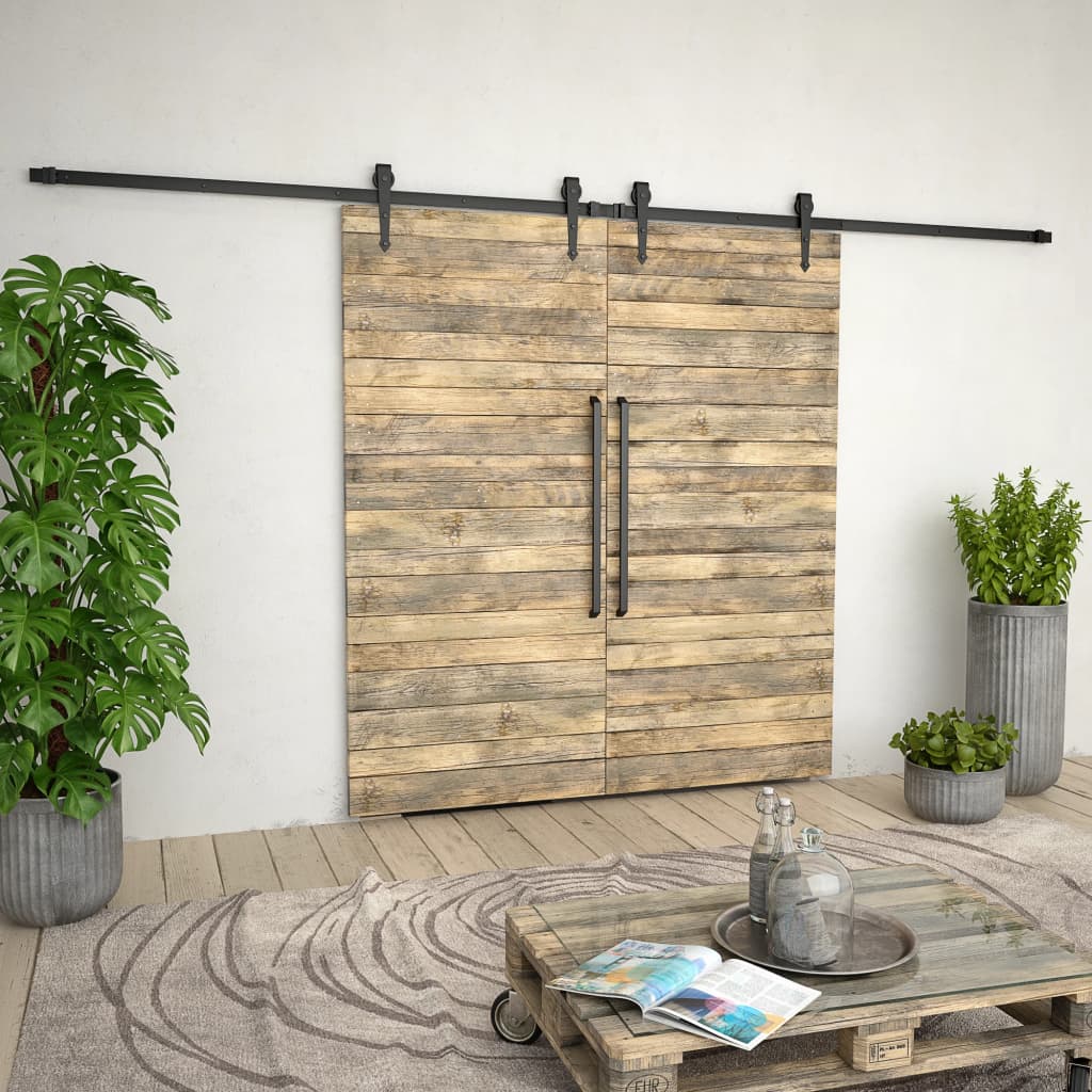 vidaXL Set piese pentru uși glisante, negru, 2 x 183 cm, oțel vidaXL Set piese pentru uși glisante, negru, 2 x 183 cm, oțel