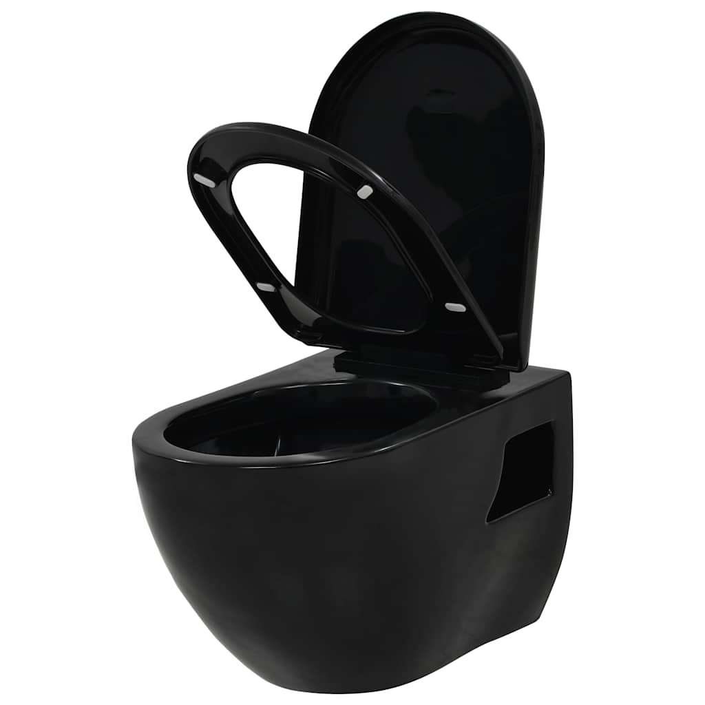 vidaXL Vas de toaletă suspendat cu rezervor încastrat, negru, ceramică vidaXL Vas de toaletă suspendat cu rezervor încastrat, negru, ceramică