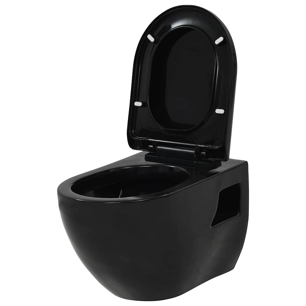 vidaXL Vas de toaletă suspendat cu rezervor încastrat, negru, ceramică vidaXL Vas de toaletă suspendat cu rezervor încastrat, negru, ceramică