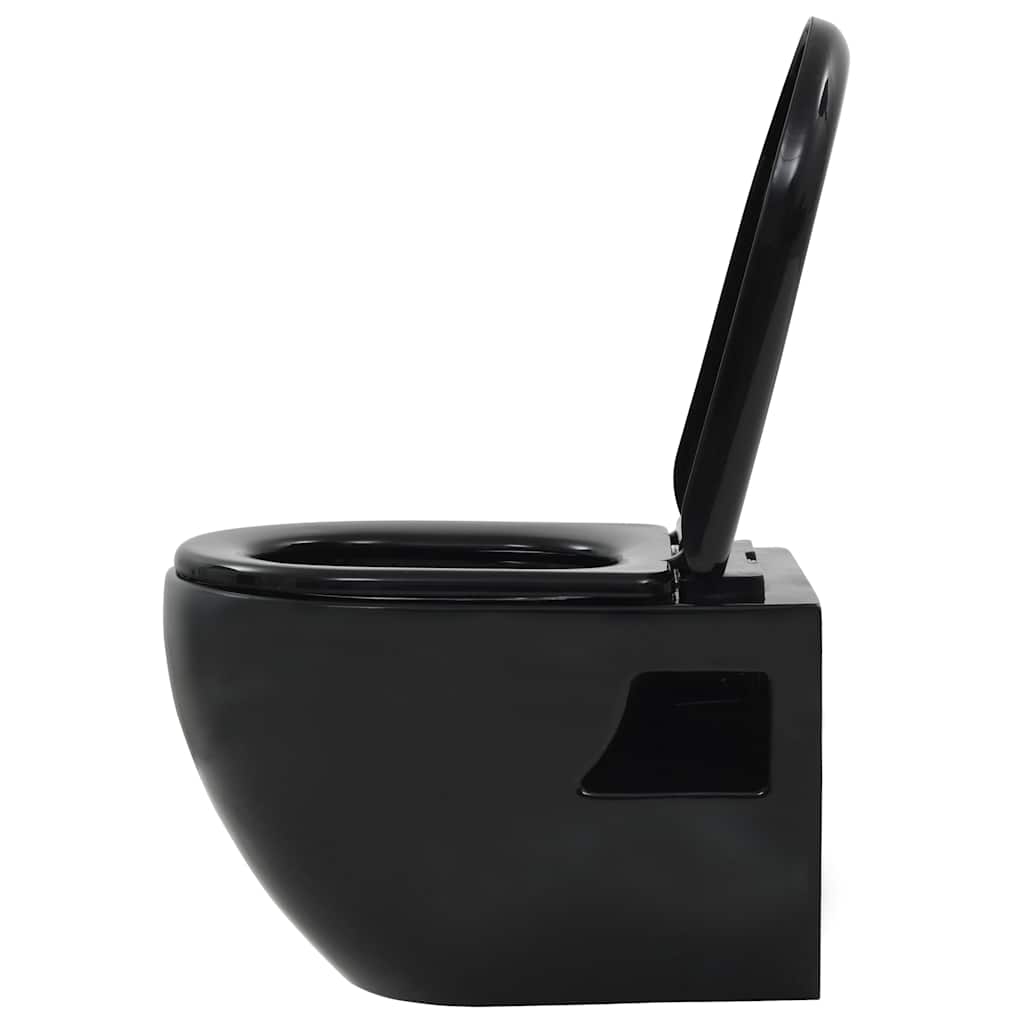 vidaXL Vas de toaletă suspendat cu rezervor încastrat, negru, ceramică vidaXL Vas de toaletă suspendat cu rezervor încastrat, negru, ceramică