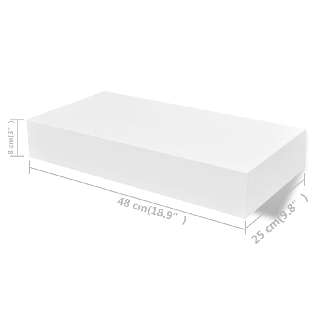 vidaXL Rafturi de perete suspendate cu sertare, 2 buc., alb, 48 cm vidaXL Rafturi de perete suspendate cu sertare, 2 buc., alb, 48 cm