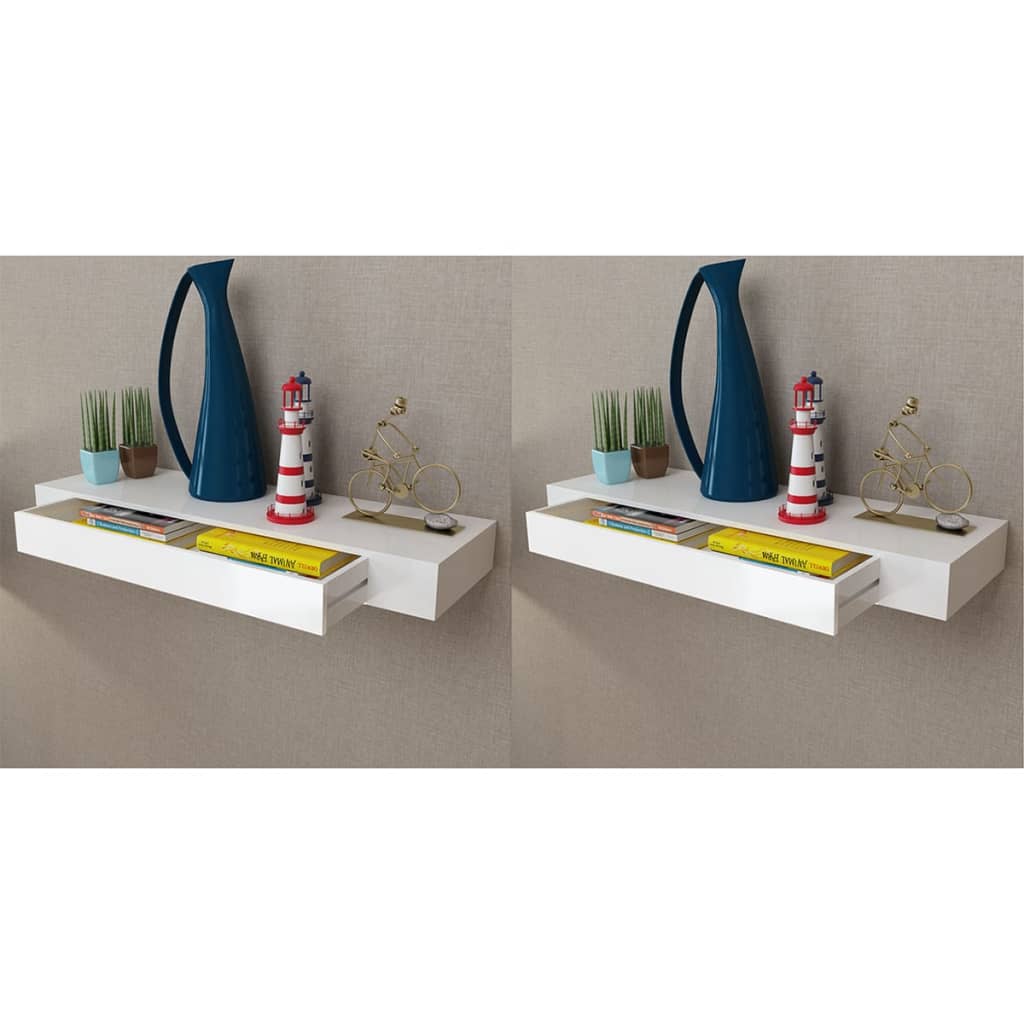vidaXL Rafturi de perete suspendate cu sertare, 2 buc., alb, 80 cm vidaXL Rafturi de perete suspendate cu sertare, 2 buc., alb, 80 cm