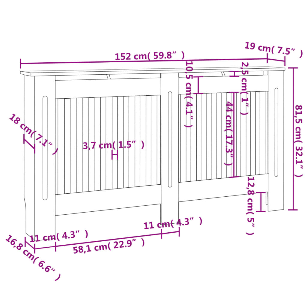 vidaXL Mască de calorifer, 2 buc., alb, 152 cm, MDF vidaXL Mască de calorifer, 2 buc., alb, 152 cm, MDF