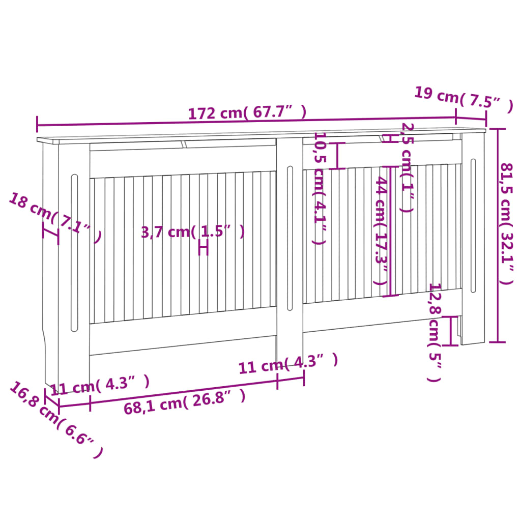 vidaXL Măști de calorifer, 2 buc., alb, 172 cm, MDF