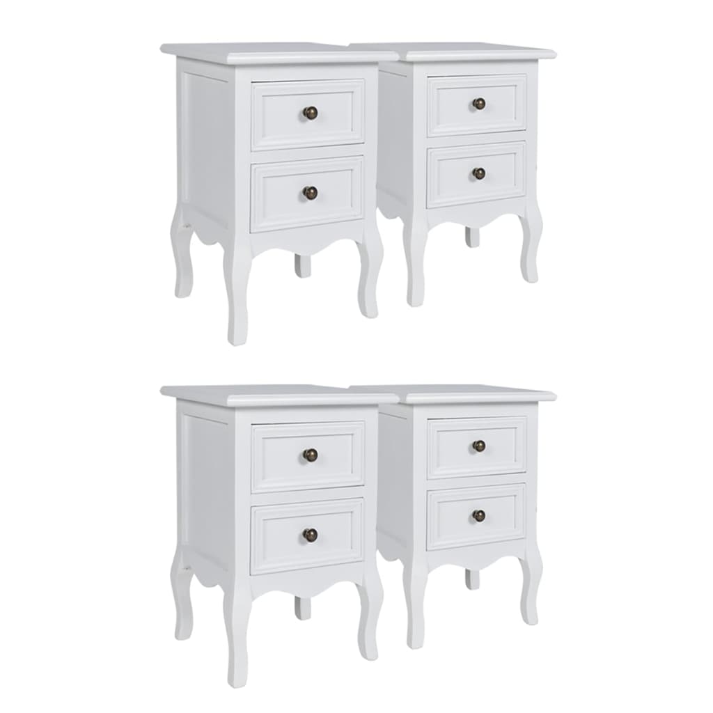 vidaXL Noptiere cu 2 sertare, 4 buc., alb, MDF