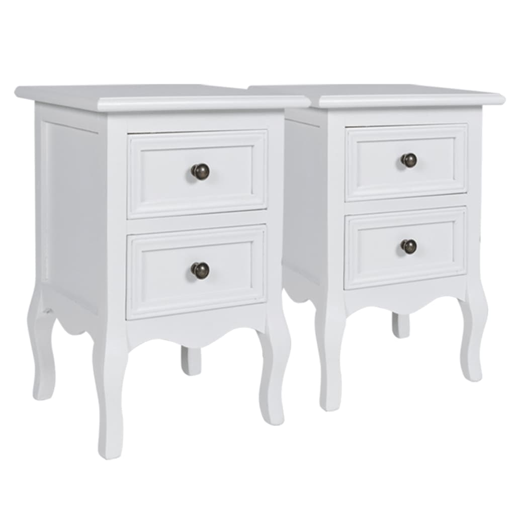 vidaXL Noptiere cu 2 sertare, 4 buc., alb, MDF