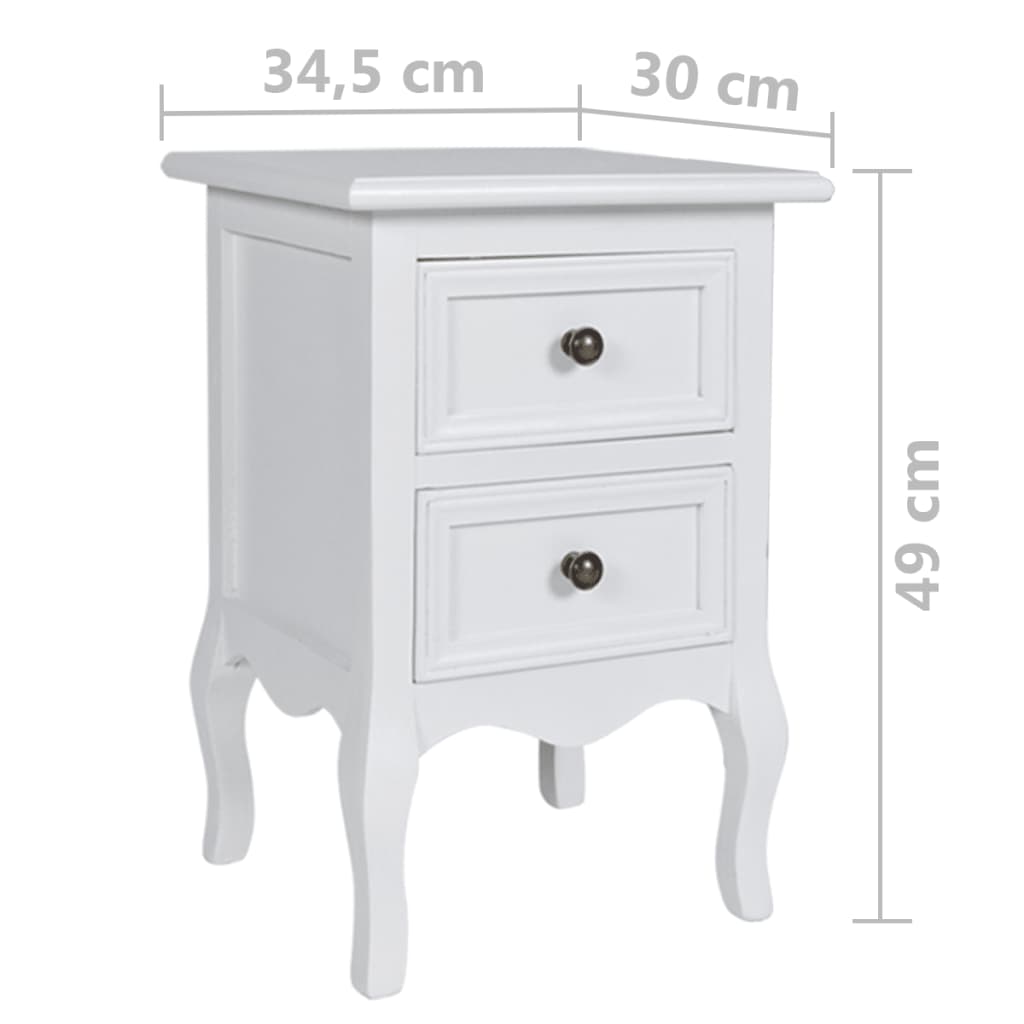 vidaXL Noptiere cu 2 sertare, 4 buc., alb, MDF