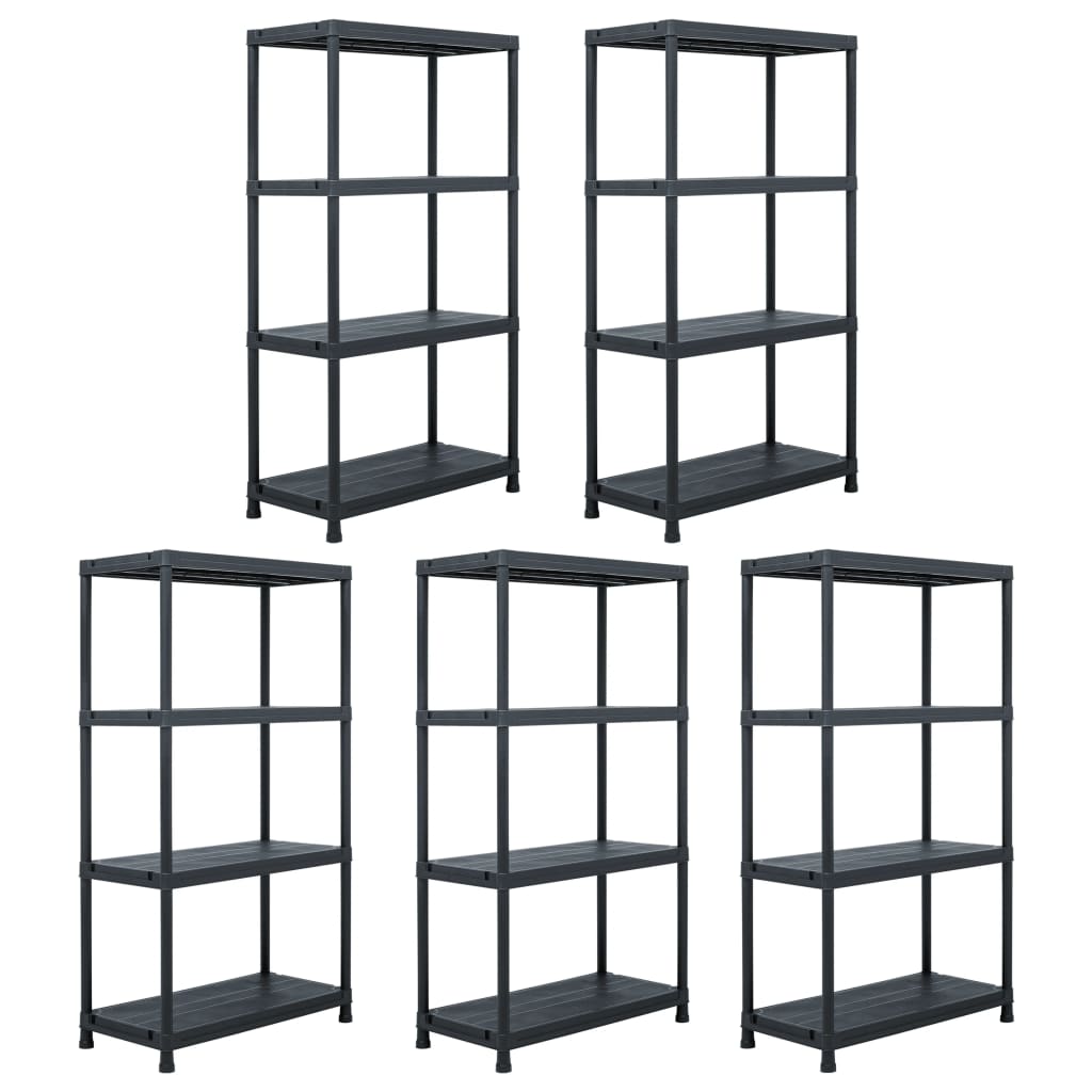 vidaXL Rafturi de depozitare, 5 buc. negru, 60 x 30 x 138 cm plastic vidaXL Rafturi de depozitare, 5 buc. negru, 60 x 30 x 138 cm plastic