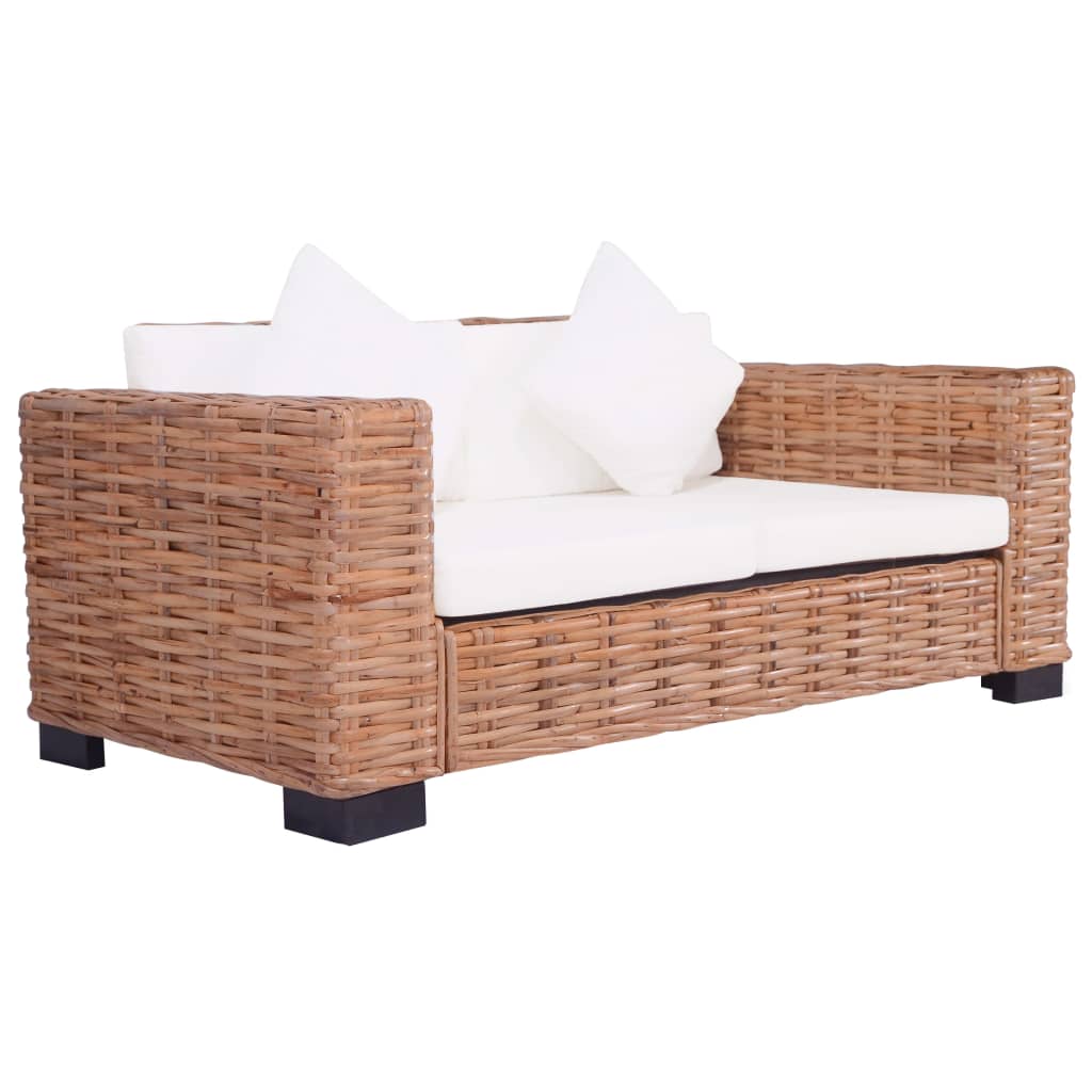 vidaXL Set de canapele de grădină cu perne, 2 piese, ratan natural vidaXL Set de canapele de grădină cu perne, 2 piese, ratan natural