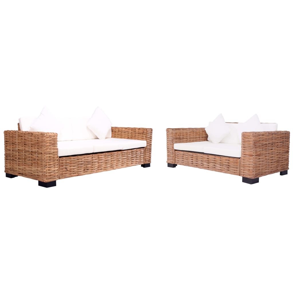 vidaXL Set de canapele de grădină cu perne, 2 piese, ratan natural vidaXL Set de canapele de grădină cu perne, 2 piese, ratan natural