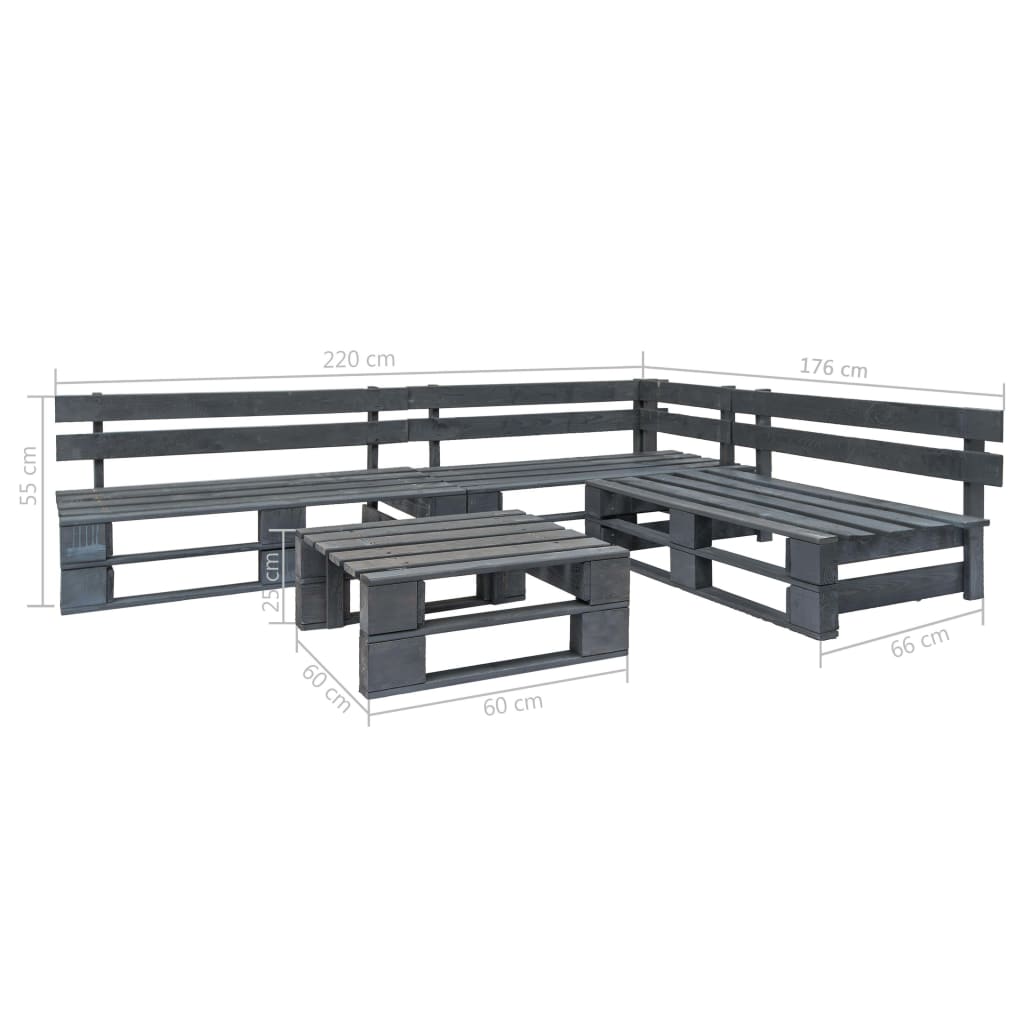 vidaXL Set mobilier de grădină din paleți, 4 piese, gri, lemn vidaXL Set mobilier de grădină din paleți, 4 piese, gri, lemn