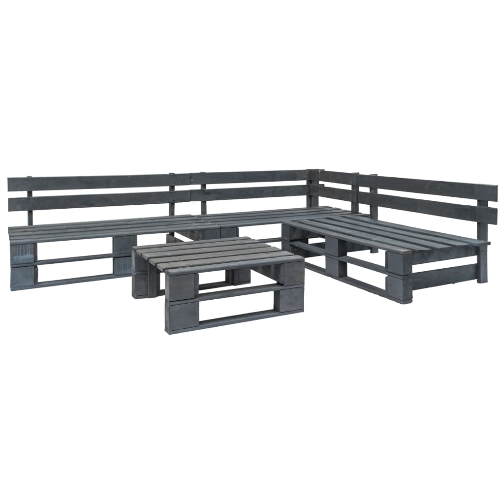 vidaXL Set mobilier de grădină din paleți, 4 piese, gri, lemn vidaXL Set mobilier de grădină din paleți, 4 piese, gri, lemn