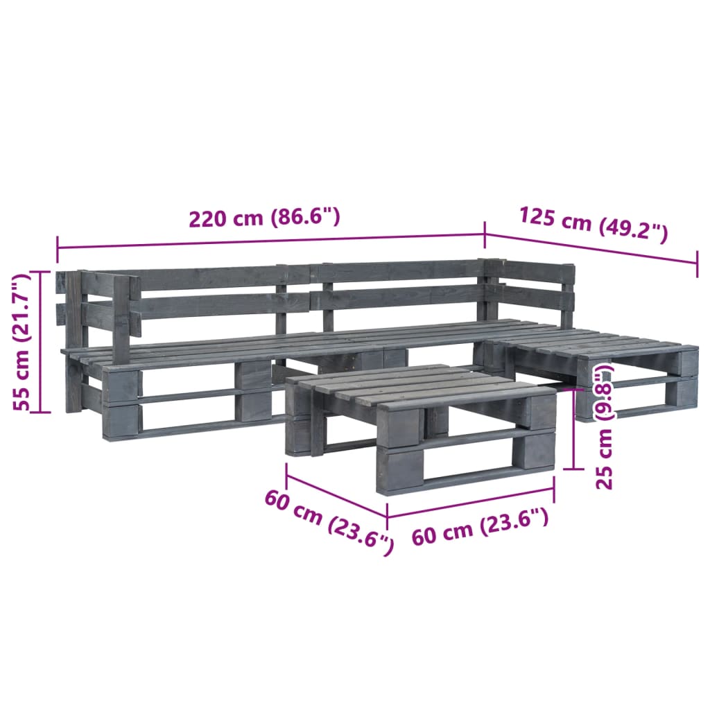 vidaXL Set mobilier de grădină din paleți, 4 piese, gri, lemn vidaXL Set mobilier de grădină din paleți, 4 piese, gri, lemn