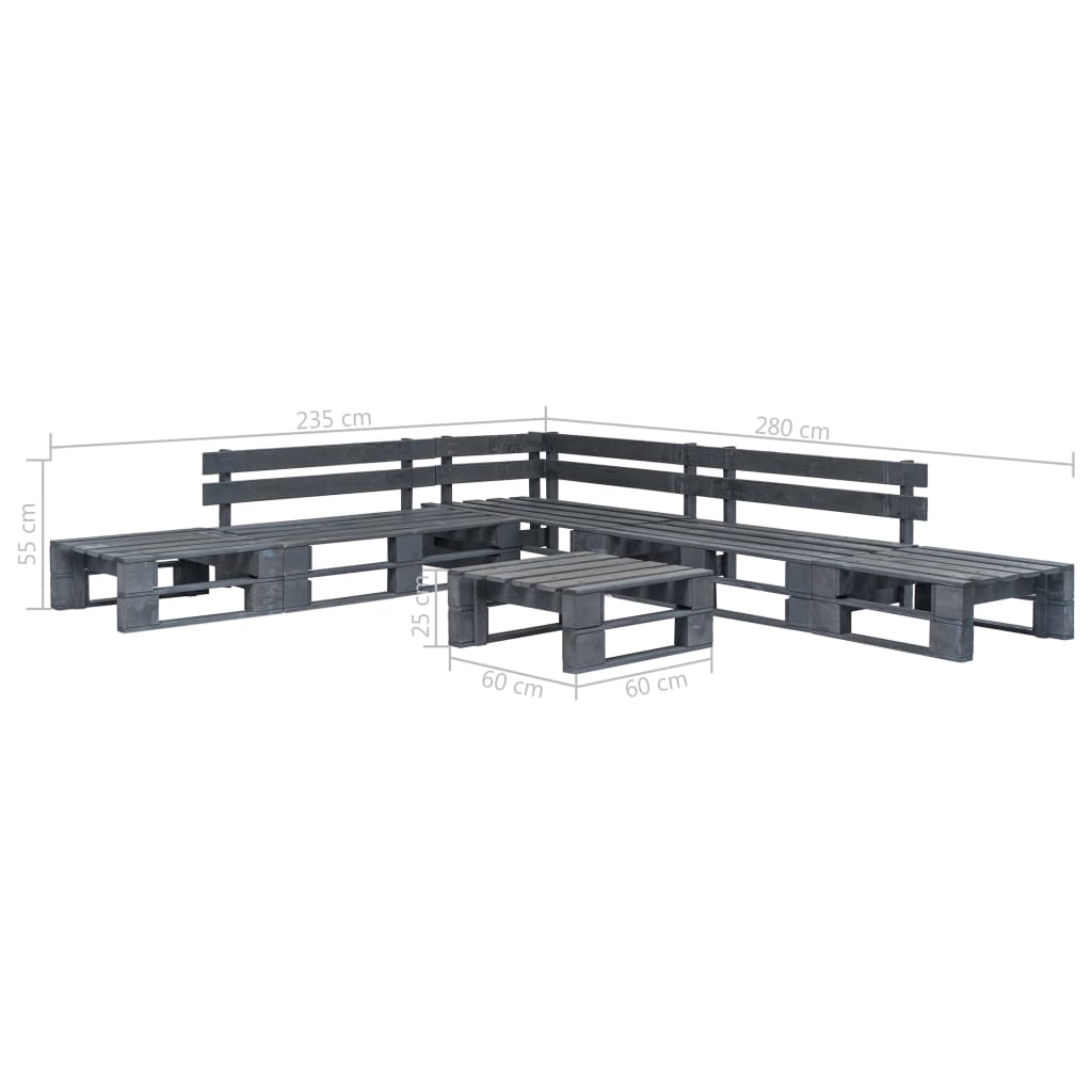 vidaXL Set mobilier de grădină din paleți, 6 piese, gri, lemn vidaXL Set mobilier de grădină din paleți, 6 piese, gri, lemn