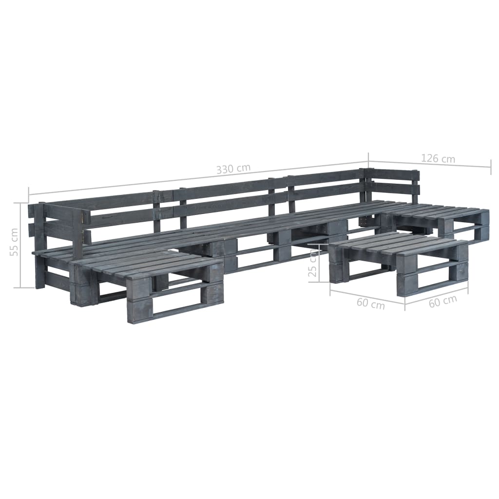 vidaXL Set mobilier de grădină din paleți, 6 piese, gri, lemn vidaXL Set mobilier de grădină din paleți, 6 piese, gri, lemn