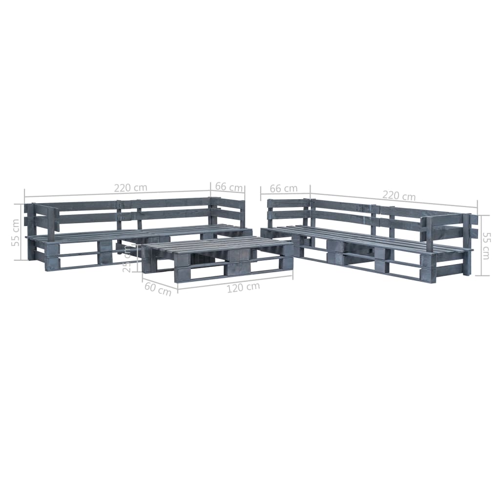 vidaXL Set mobilier de grădină din paleți, 6 piese, gri, lemn vidaXL Set mobilier de grădină din paleți, 6 piese, gri, lemn
