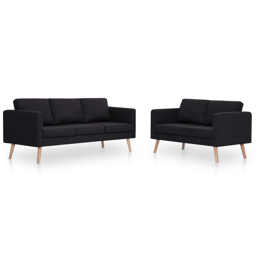 vidaXL Set canapele, 2 piese, negru, material textil