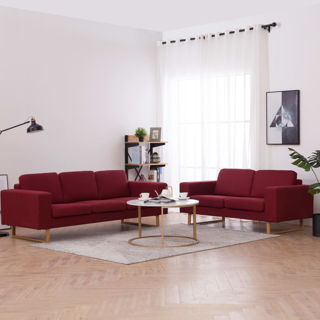 vidaXL Set de canapele, 2 piese, bordo, material textil vidaXL Set de canapele, 2 piese, bordo, material textil