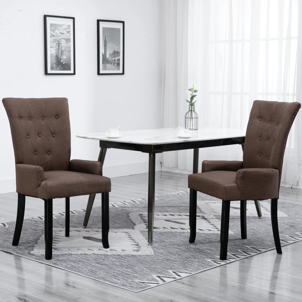 vidaXL Scaune de bucătărie cu cotiere, 2 buc, maro, textil