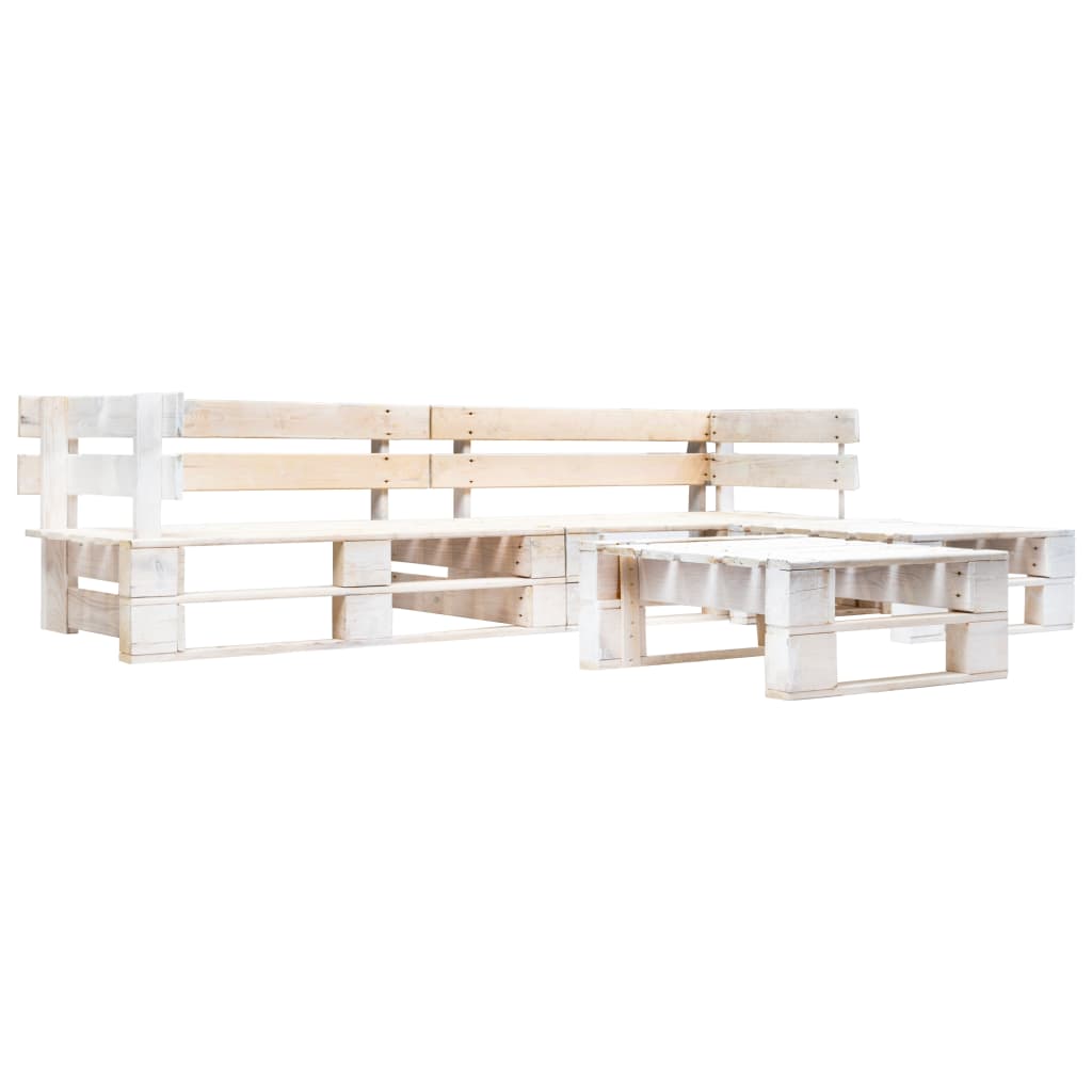 vidaXL Set mobilier de grădină din paleți, 4 piese, alb, lemn vidaXL Set mobilier de grădină din paleți, 4 piese, alb, lemn