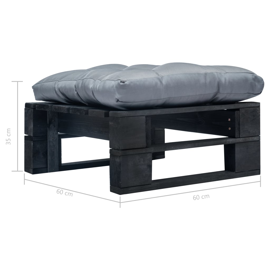 vidaXL Taburet de grădină din paleți cu pernă gri, negru, lemn