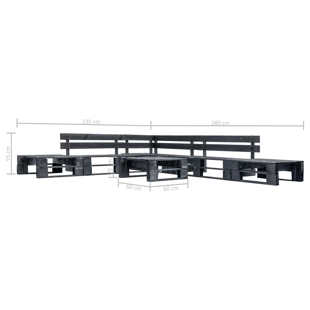 vidaXL Set mobilier de grădină din paleți, 6 piese, negru, lemn vidaXL Set mobilier de grădină din paleți, 6 piese, negru, lemn