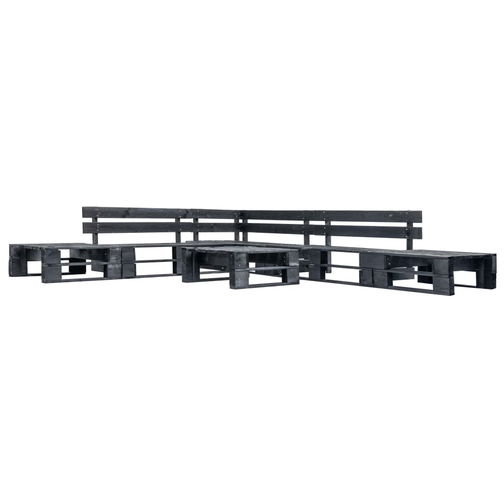 vidaXL Set mobilier de grădină din paleți, 6 piese, negru, lemn vidaXL Set mobilier de grădină din paleți, 6 piese, negru, lemn
