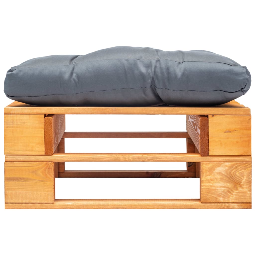 vidaXL Taburet de grădină din paleți, pernă gri, maro miere, lemn