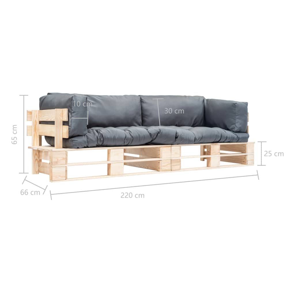 vidaXL Set canapea grădină paleți cu perne gri, 2 piese, lemn de pin vidaXL Set canapea grădină paleți cu perne gri, 2 piese, lemn de pin