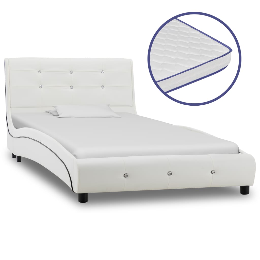 vidaXL Pat cu saltea spumă memorie, alb, 90x200 cm, piele ecologică vidaXL Pat cu saltea spumă memorie, alb, 90x200 cm, piele ecologică