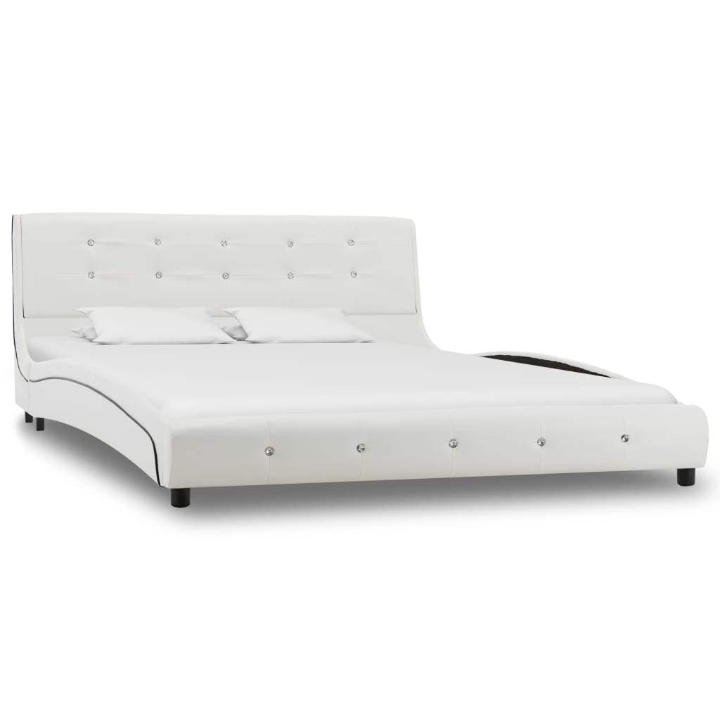 vidaXL Pat cu saltea spumă memorie, alb, 140 x 200 cm, piele ecologică