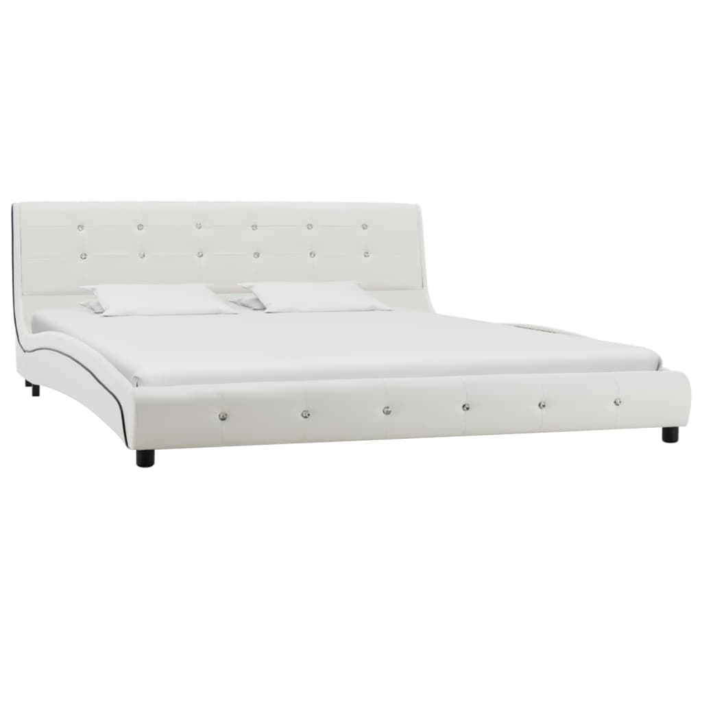 vidaXL Pat cu saltea, spumă memorie, alb, 160x200 cm, piele ecologică