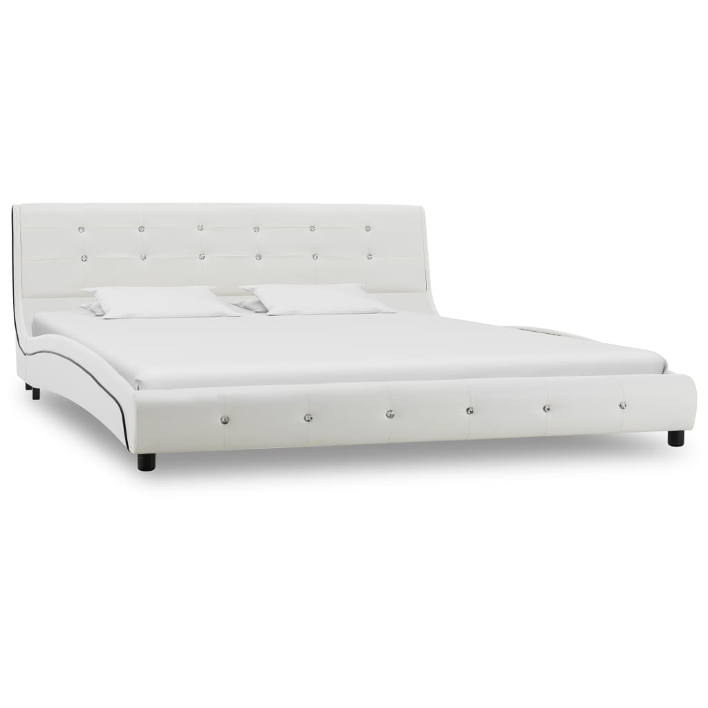 vidaXL Pat cu saltea, spumă memorie, alb, 160x200 cm, piele ecologică