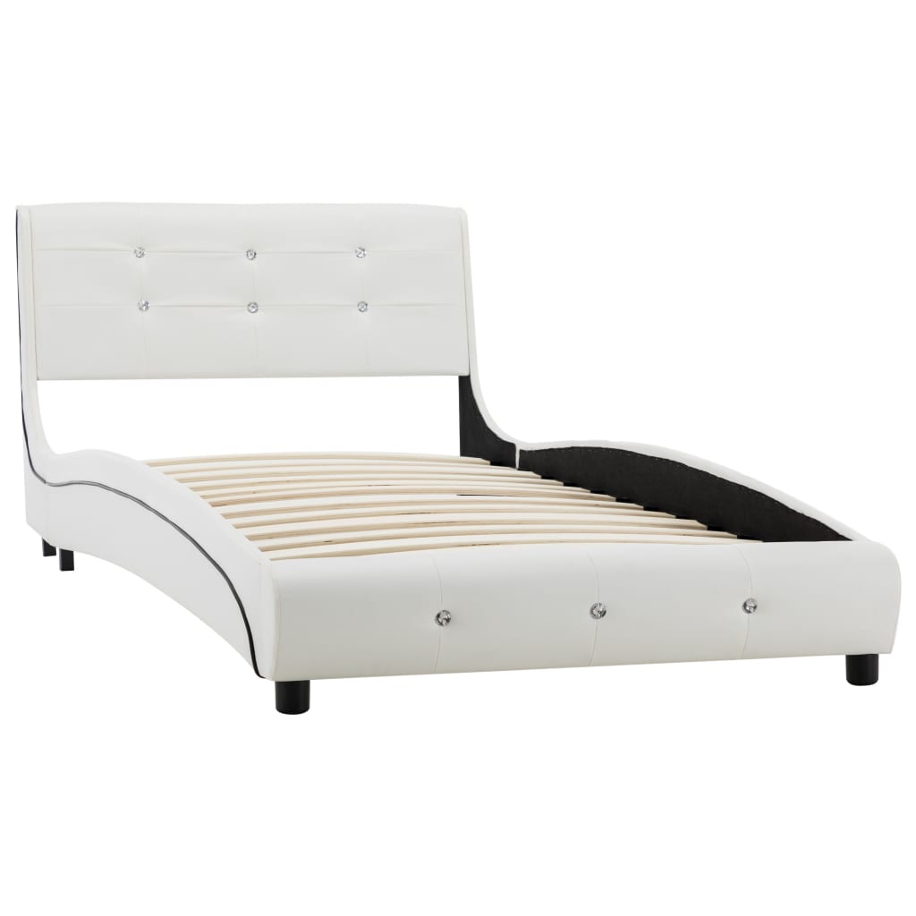 vidaXL Pat cu saltea, alb, 90 x 200 cm, piele ecologică