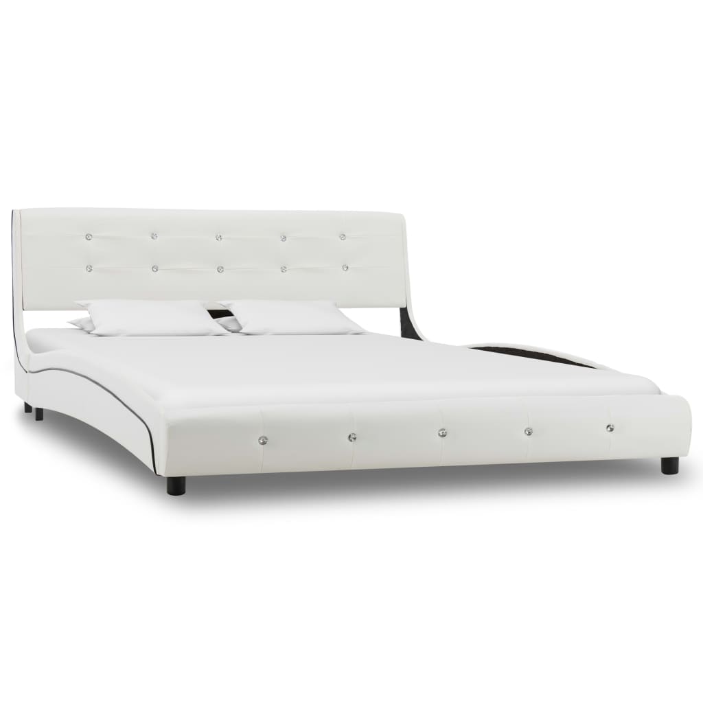 vidaXL Pat cu saltea, alb, 140 x 200 cm, piele ecologică