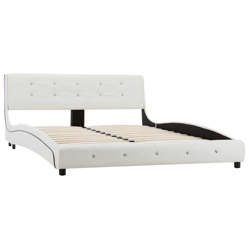 vidaXL Pat cu saltea, alb, 140 x 200 cm, piele ecologică