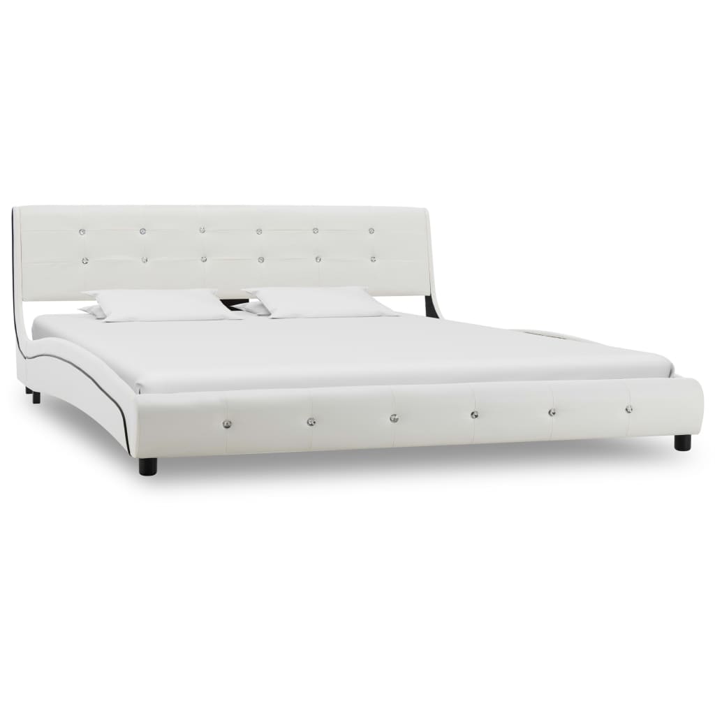 vidaXL Pat cu saltea, alb, 160 x 200 cm, piele ecologică