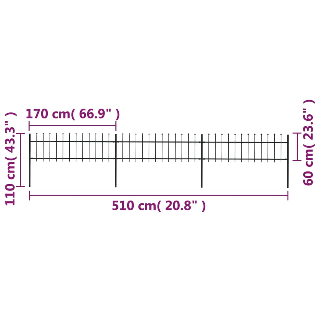 vidaXL Gard de grădină cu vârf tip suliță din oțel 537x60 cm, negru