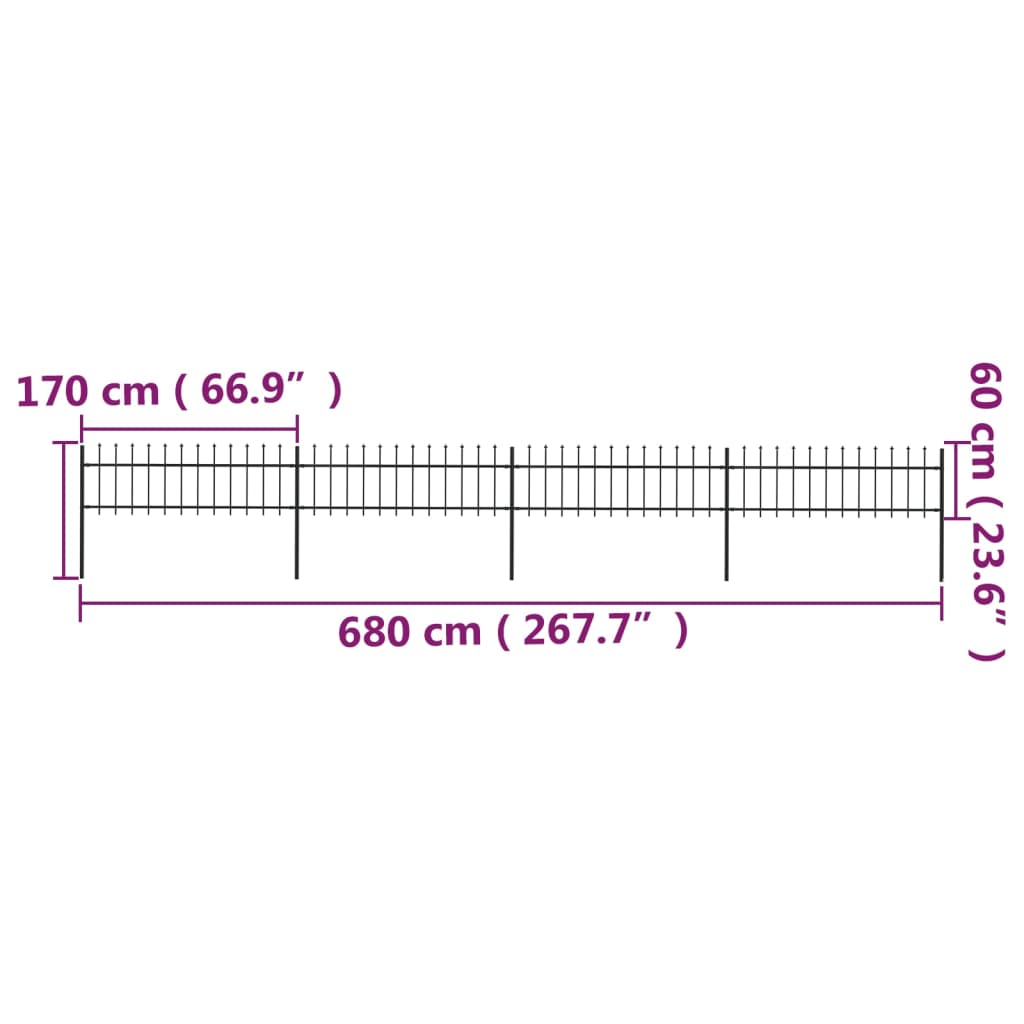 vidaXL Gard de grădină cu vârf tip suliță din oțel 714,5x60 cm, negru