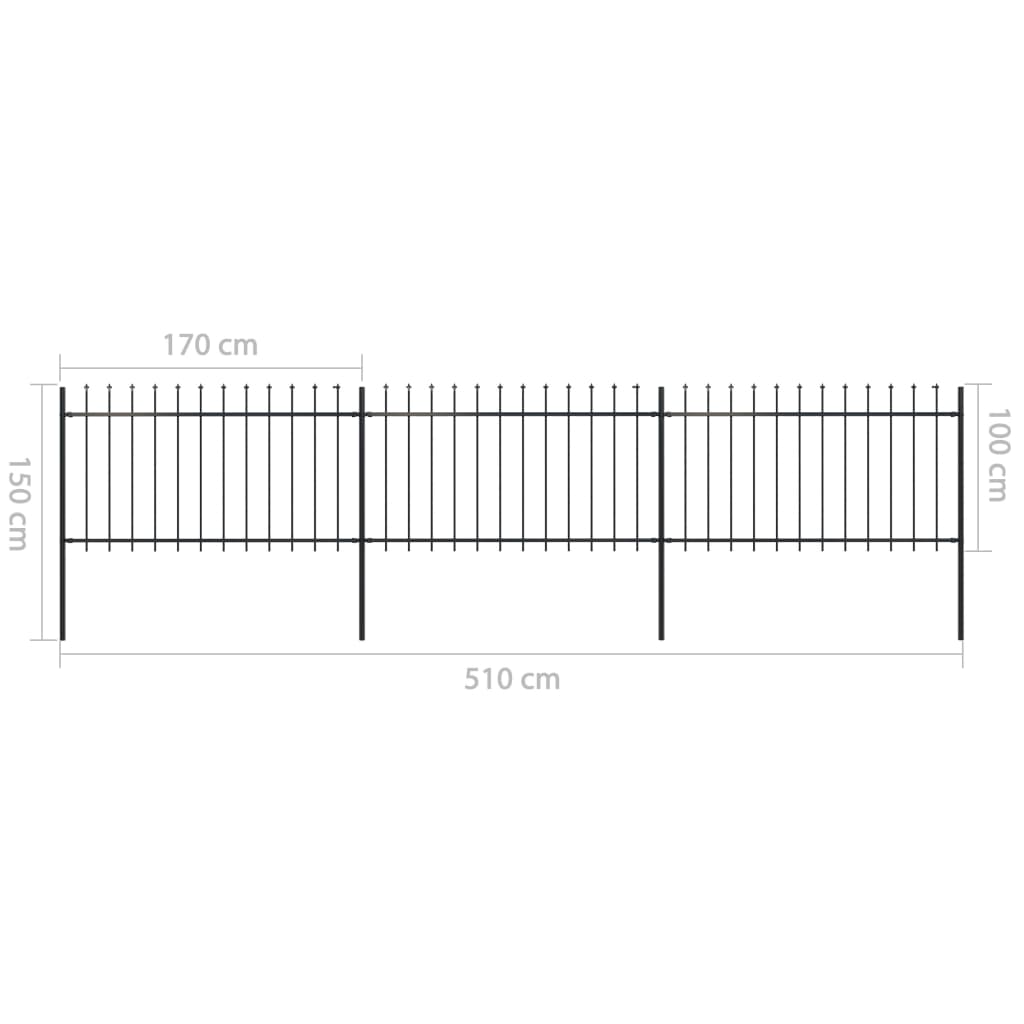 vidaXL Gard de grădină cu vârf tip suliță din oțel 537x100 cm, negru