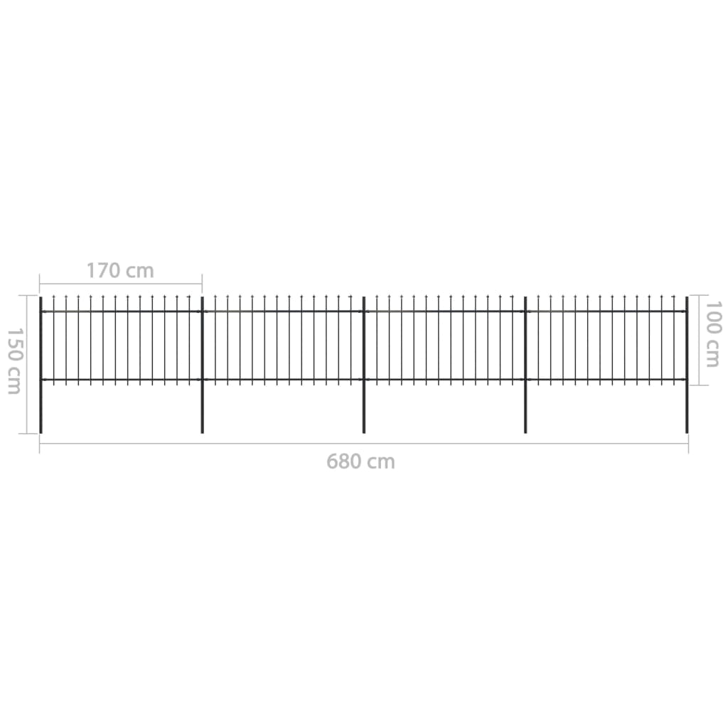 vidaXL Gard de grădină cu vârf tip suliță din oțel 714,5 x 100 cm, negru