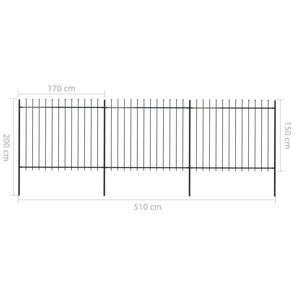 vidaXL Gard de grădină cu vârf tip suliță, oțel, 537x150 cm, negru vidaXL Gard de grădină cu vârf tip suliță, oțel, 537x150 cm, negru