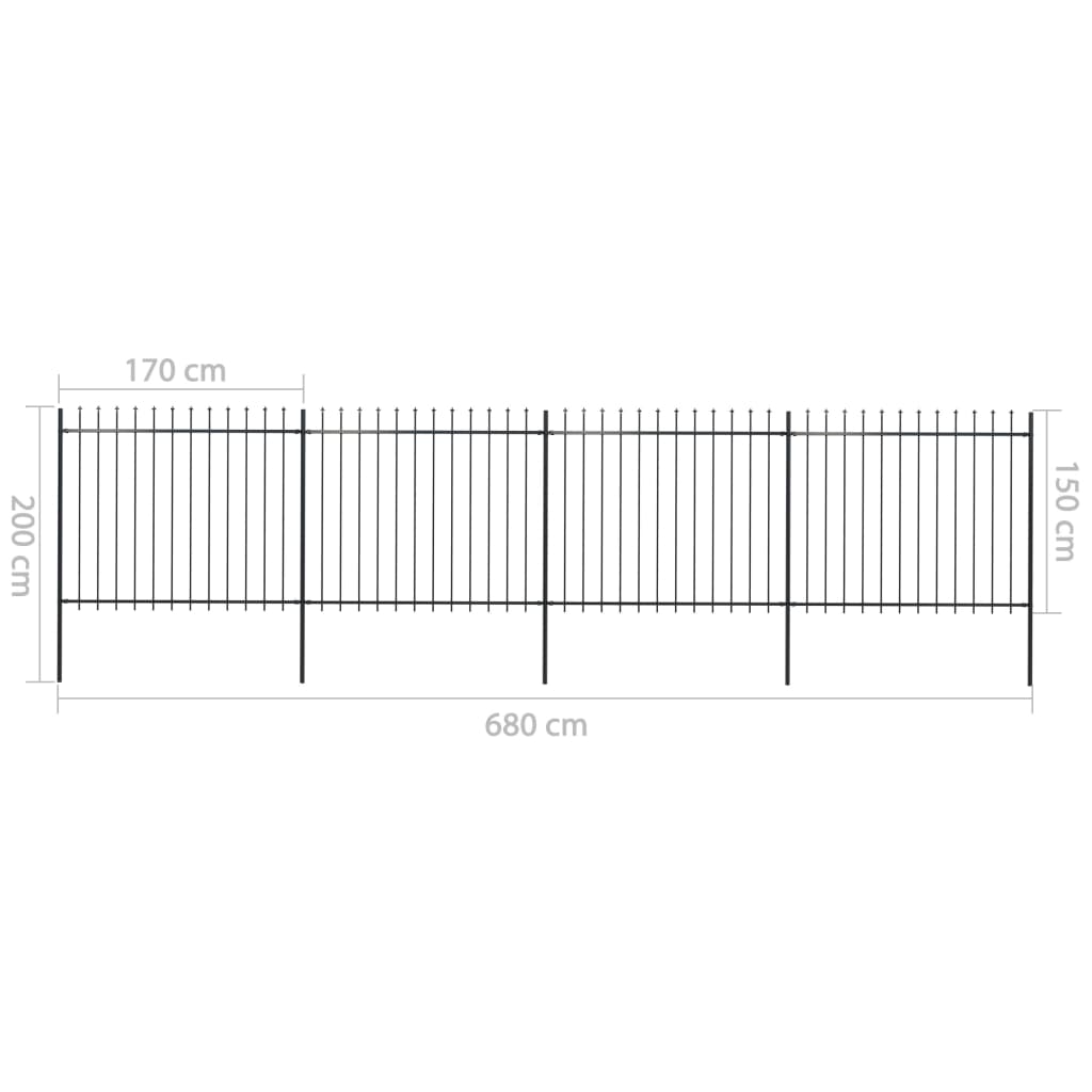 vidaXL Gard de grădină cu vârf tip suliță din oțel 714,5x150 cm, negru