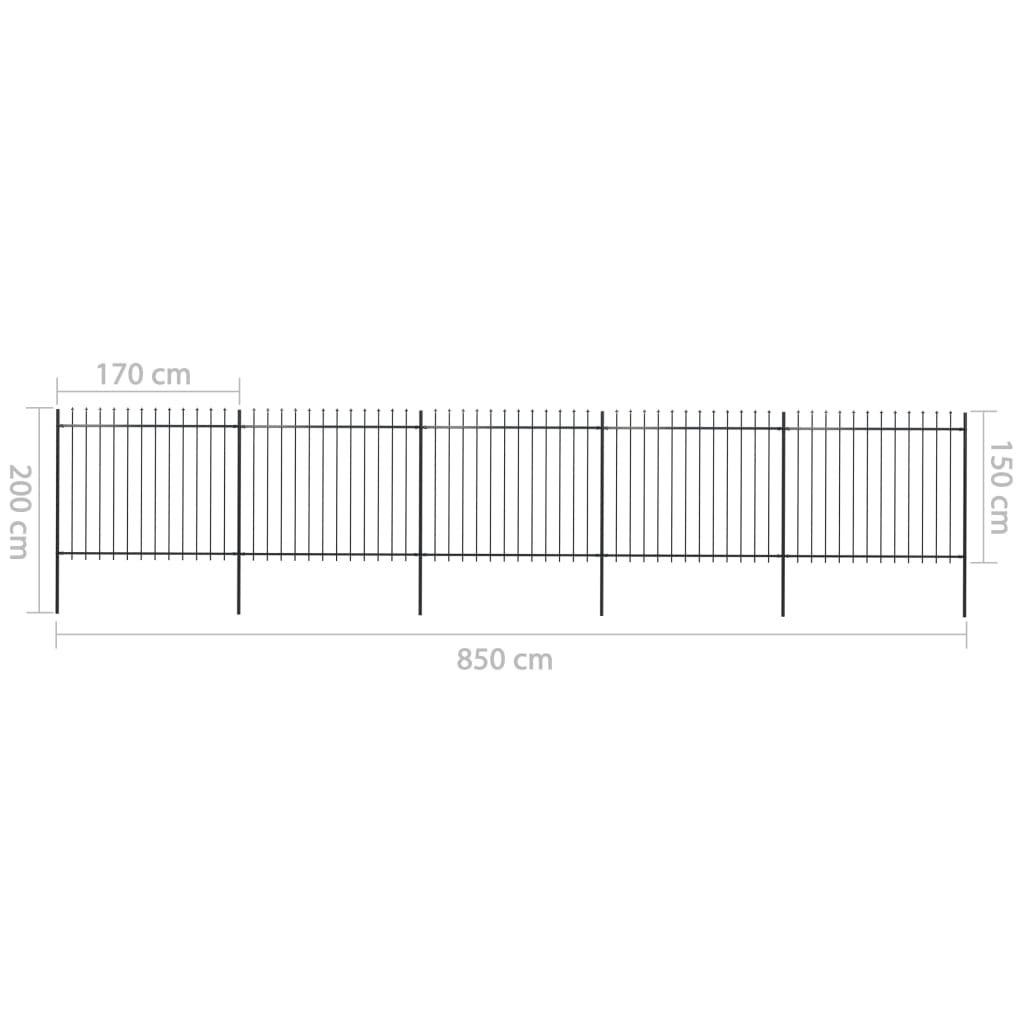 vidaXL Gard de grădină cu vârf tip suliță din oțel 892,5x150 cm, negru vidaXL Gard de grădină cu vârf tip suliță din oțel 892,5x150 cm, negru