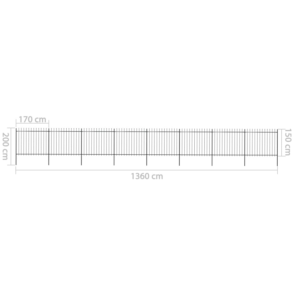 vidaXL Gard de grădină cu vârf tip suliță din oțel 1426x150 cm, negru vidaXL Gard de grădină cu vârf tip suliță din oțel 1426x150 cm, negru