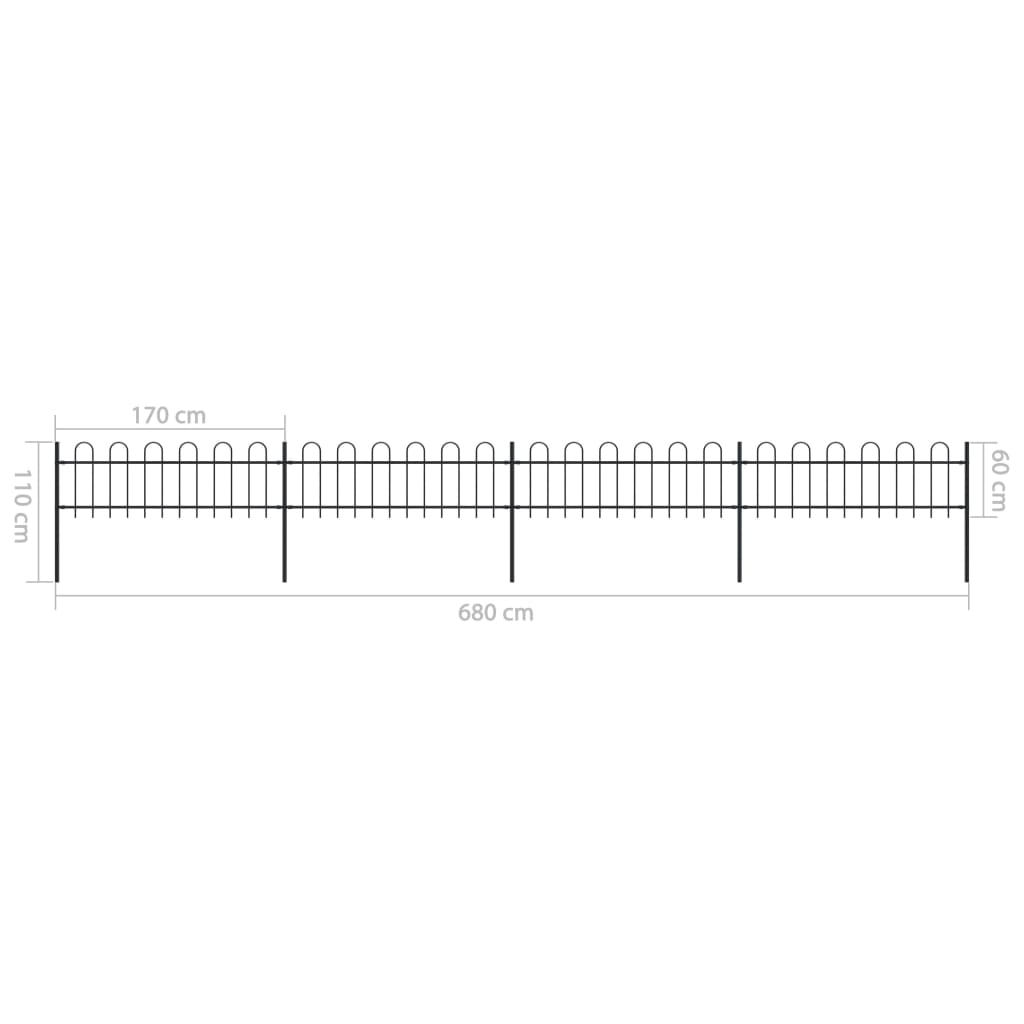 vidaXL Gard de grădină cu vârf circular din oțel, 714,5 x 60 cm, negru