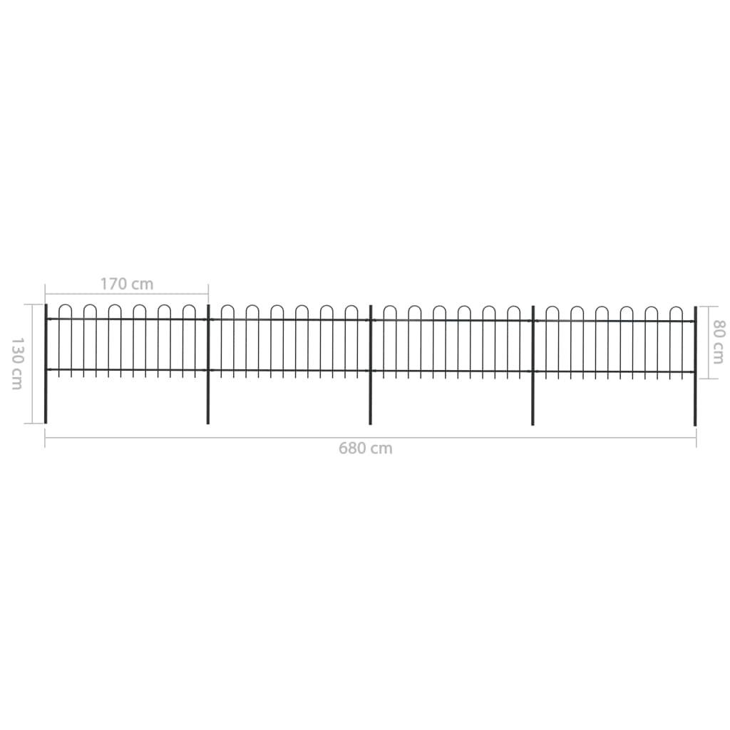 vidaXL Gard de grădină cu vârf circular din oțel, 714,5 x 80 cm, negru