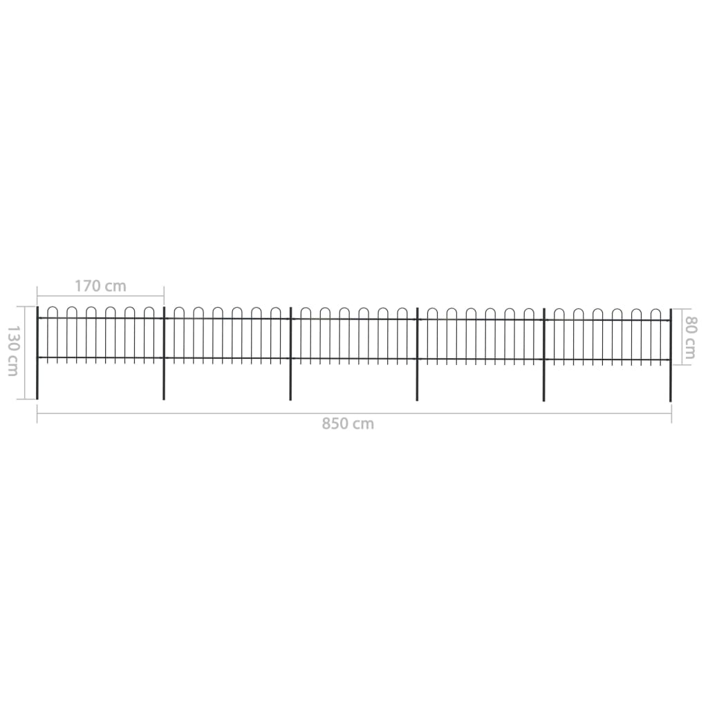 vidaXL Gard de grădină cu vârf circular din oțel, 892,5 x 80 cm, negru