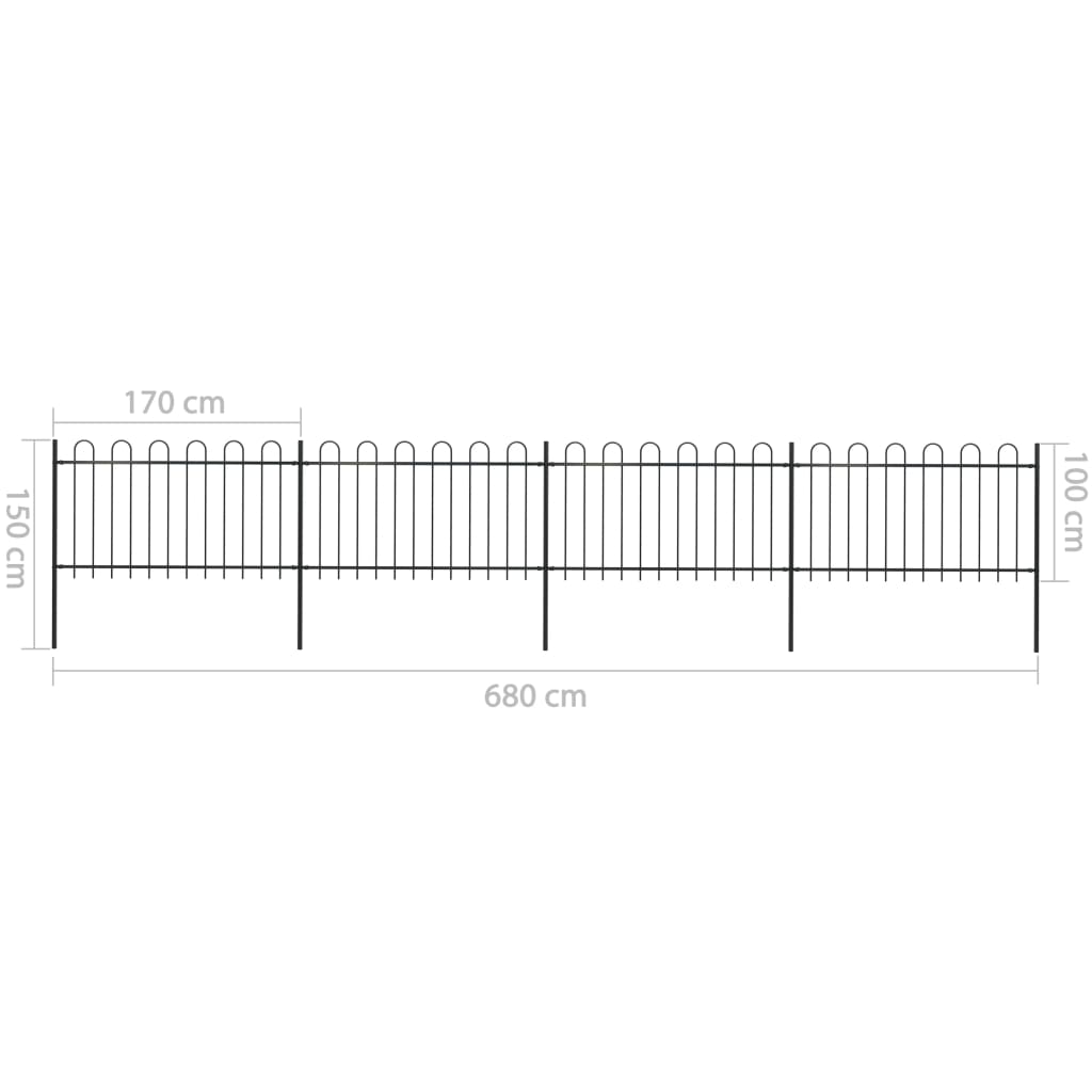 vidaXL Gard de grădină cu vârf circular din oțel, 714,5 x 100 cm, negru